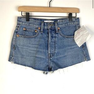 New Re/Done Cutoff Denim Jean Shorts Raw Hem Light Rinse Size 26